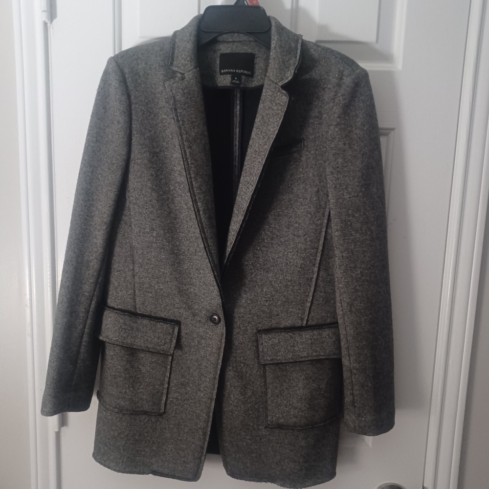 Bananna Republic Long Blazer Coat Wool Blend Sz 6
